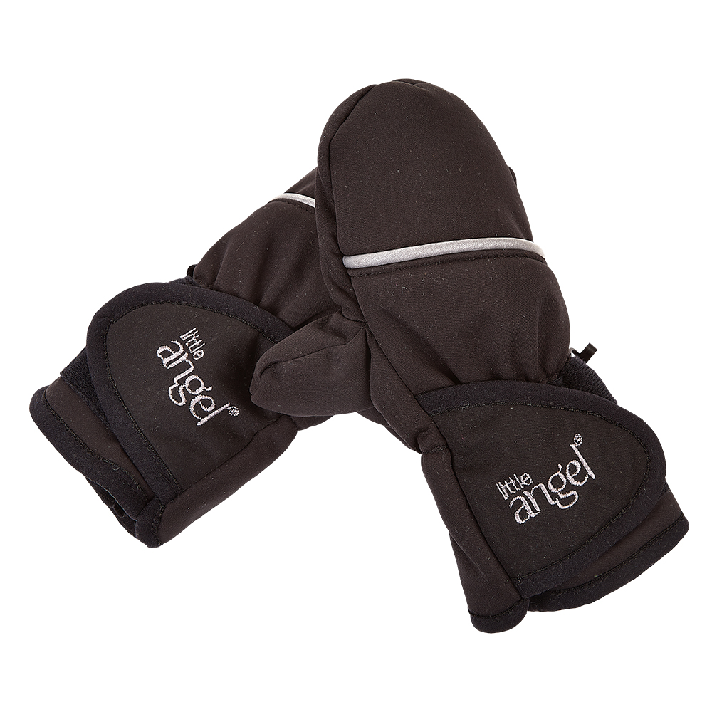 Gants avec pouce softshell STRETCH Outlast® - noir-broderie grise 1