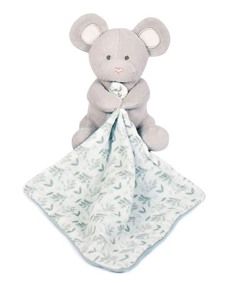 Doudou Dárková sada - Plyšová myška s dečkou z BIO bavlny 15 cm zeleno-bílá (obrázek 3)