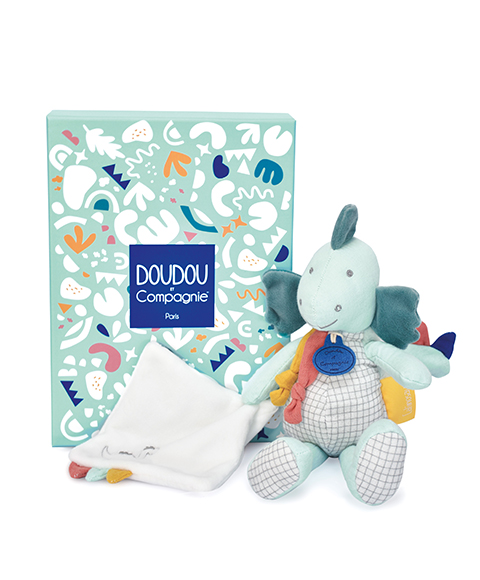 Doudou Dárková sada - Plyšový dinosaurus s dečkou 25 cm zelený