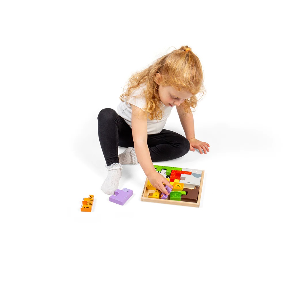 Bigjigs Toys Dřevěné kostky puzzle se zvířátky safari (obrázek 5)