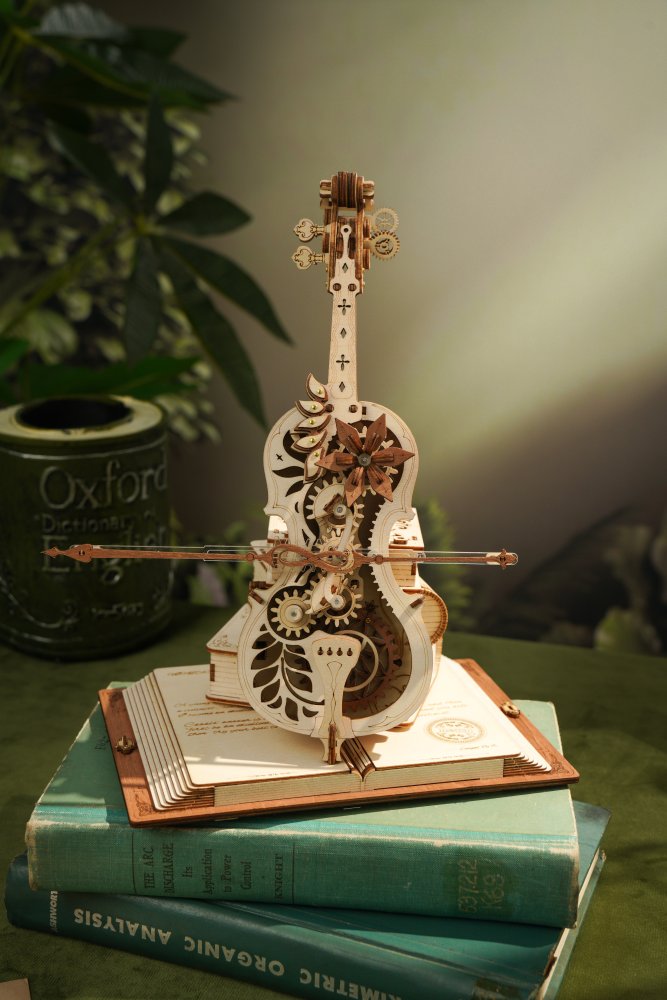 RoboTime 3D dřevěná skládačka hrací skříňky Kouzelné violoncello (mechanický pohon) (obrázek 4)