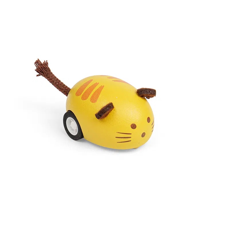 Bigjigs Toys Dřevěné natahovací zvířátko 1 ks Kočka žlutá