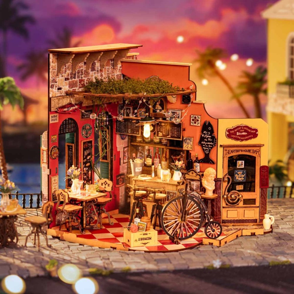 RoboTime 3D dřevěná skládačka Miniatura domečku Bar a bistro Cheers (obrázek 7)