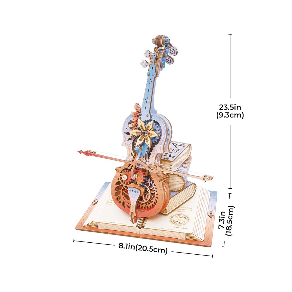 RoboTime 3D dřevěná skládačka hrací skříňky Kouzelné violoncello barevné (mechanický pohon) (obrázek 10)