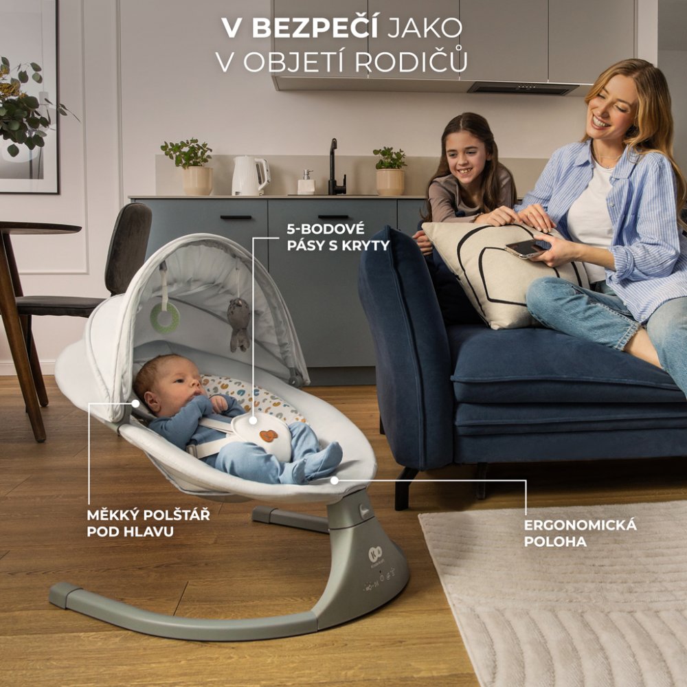 KINDERKRAFT Schommelstoel Met Melodie 2 In 1 Lumi, Tot 9 Kg, Premium Lichtgrijs