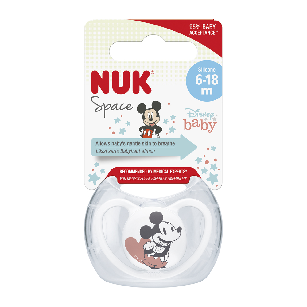 NUK Sucette Space Disney Mickey Dans Une Boîte, Blanche 6-18 Mois