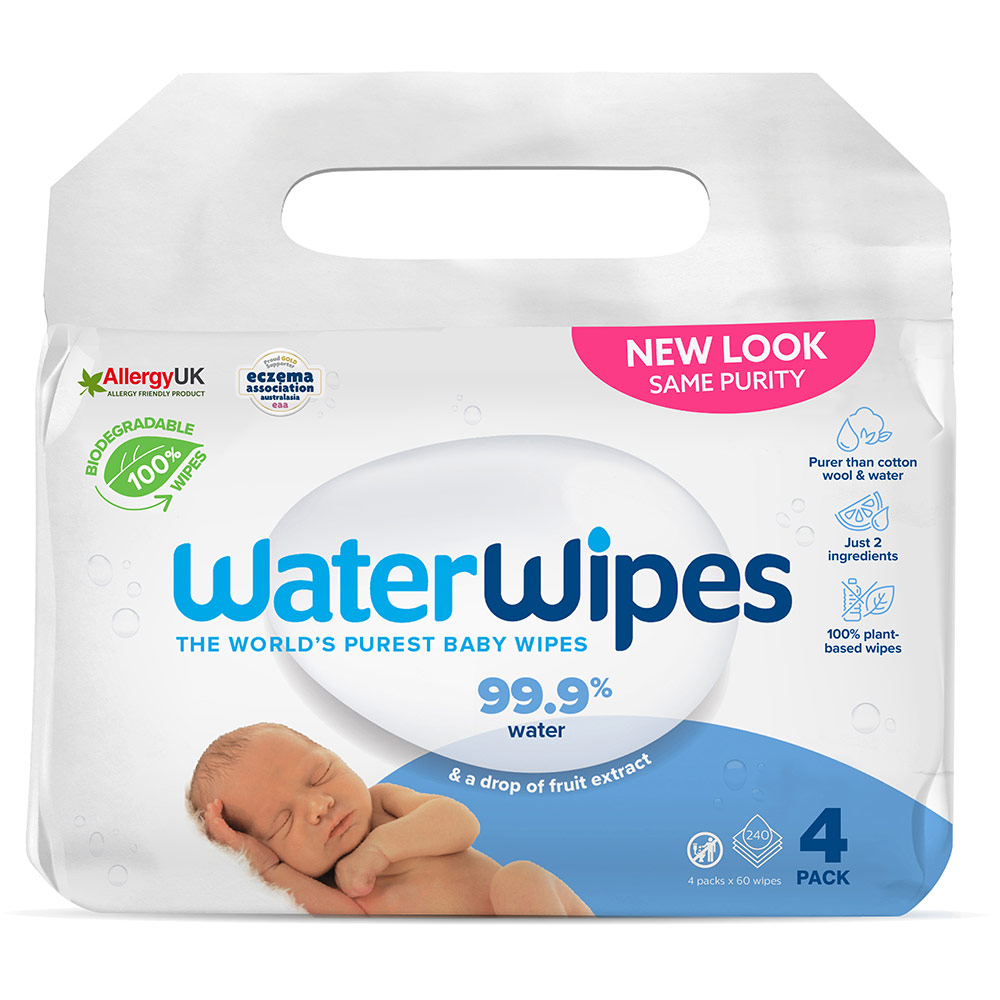 4x WATERWIPES Plasticvrije Vochtige Doekjes 60 Stuks (240 Stuks)