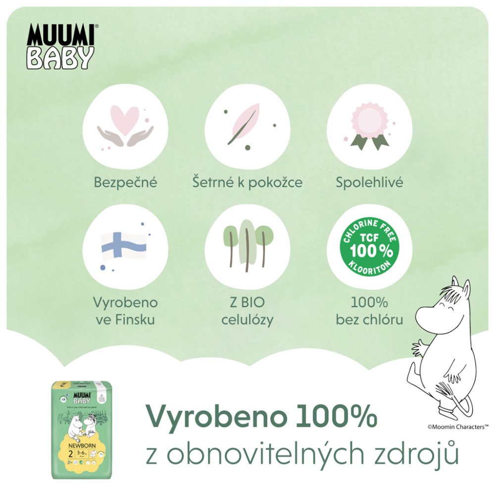 MUUMI Baby 2 Nou-născut 3-6 Kg (58 Buc), Scutece Eco