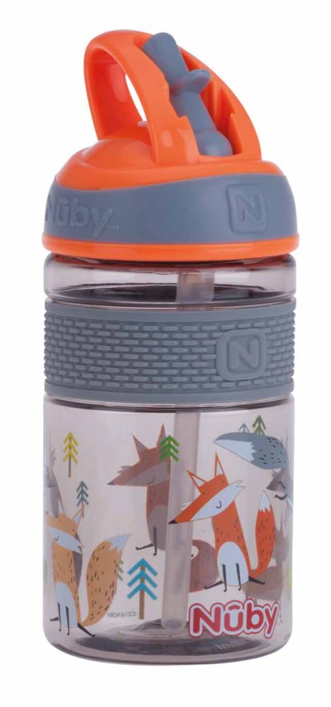 Sticla Sport NUBY 2 In 1 Cu Paie Pliabila Tare, 360 Ml, Portocaliu, 3+