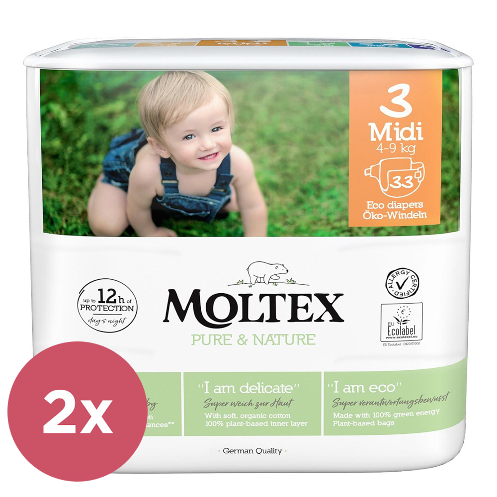 2x MOLTEX Pure&Nature Wegwerfwindeln 3 Midi (4-9 Kg)