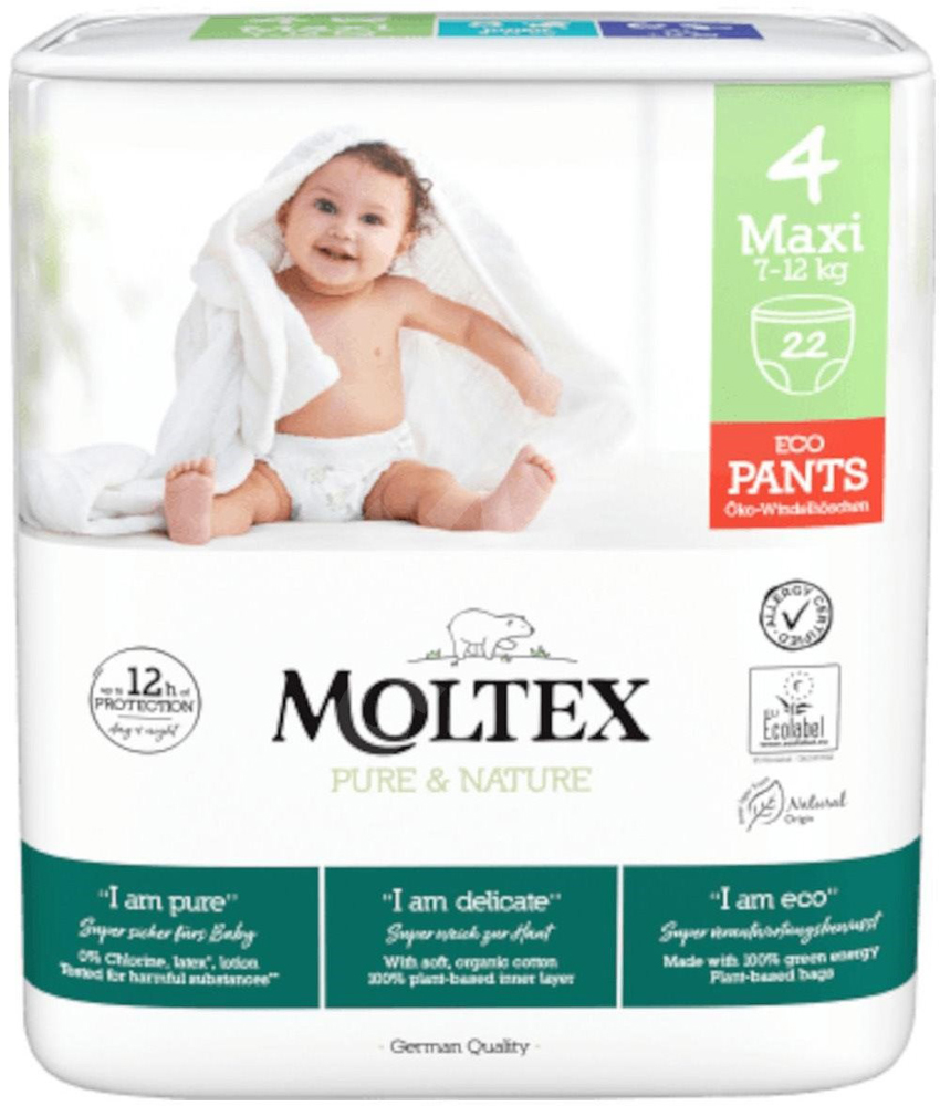 2x Chiloți Pentru Scutece De Unică Folosință MOLTEX Pure&Nature 4 Maxi (7-12 Kg) 22 Buc