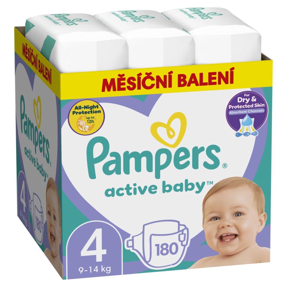 Couches Jetables PAMPERS Active Baby 4 (9-14 Kg) 180 Pcs - STOCK MENSUEL