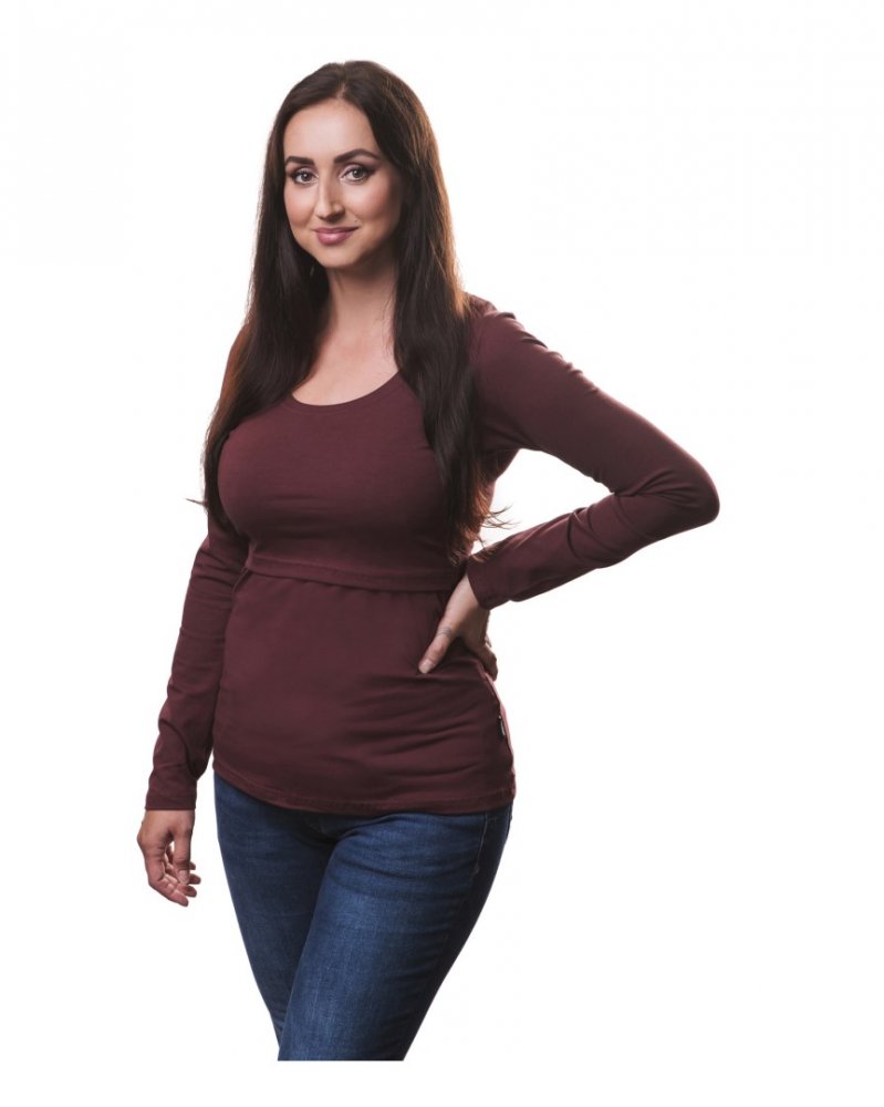 Koszulka do karmienia piersią Kateřina, długi rękaw, bordowa L/XL