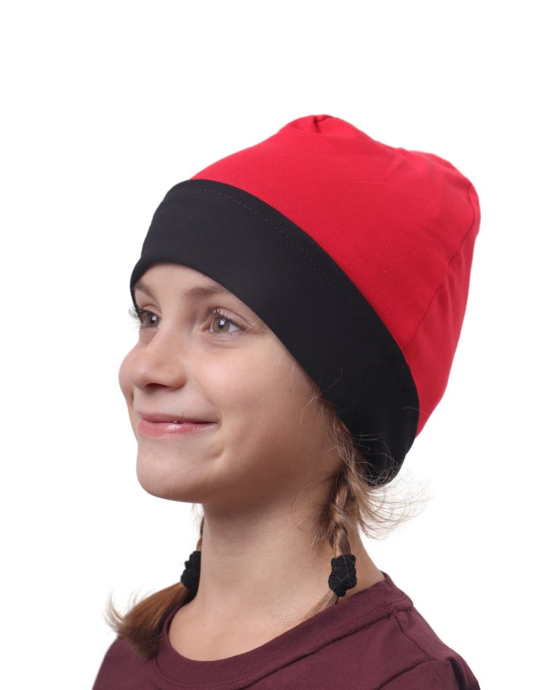 Casquette enfant en coton, réversible, noir + rouge M (4-14 let) – Image 3
