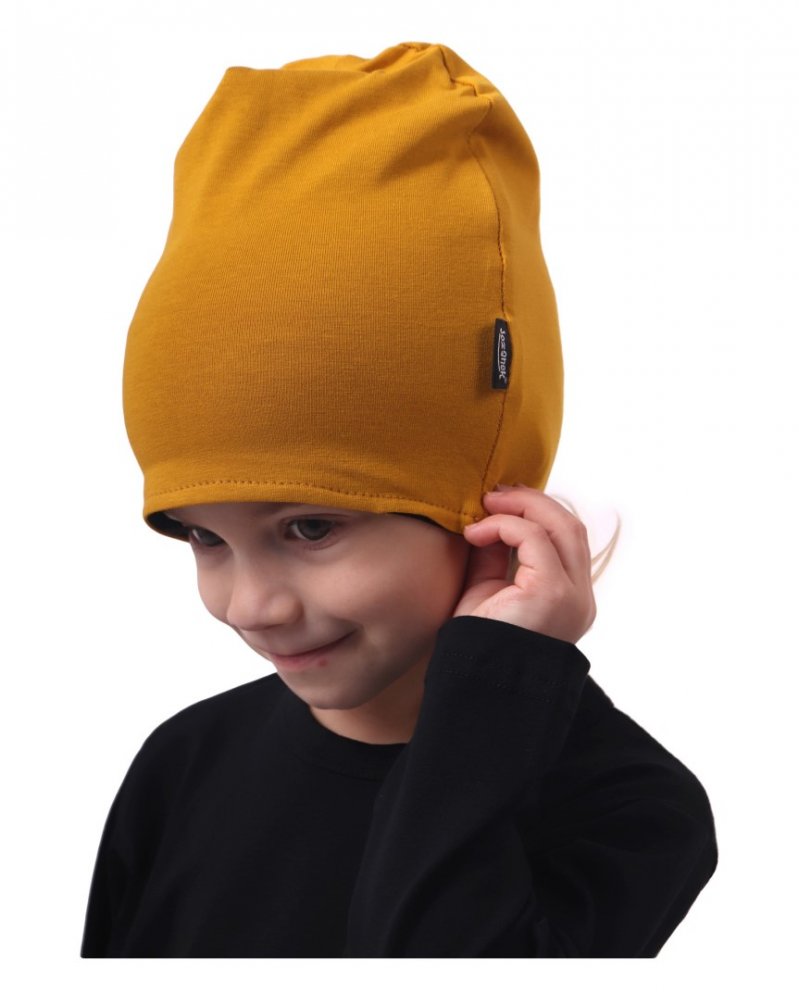 Casquette enfant en coton, réversible, noir+moutarde S (1-3 roky) – Image 3