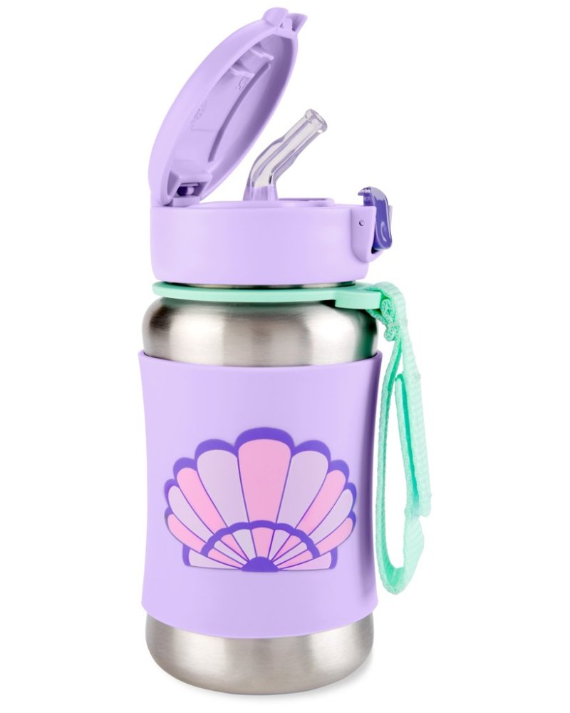 SKIP HOP Spark Style Trinkflasche mit Strohhalm Edelstahl Muschel 12m+
