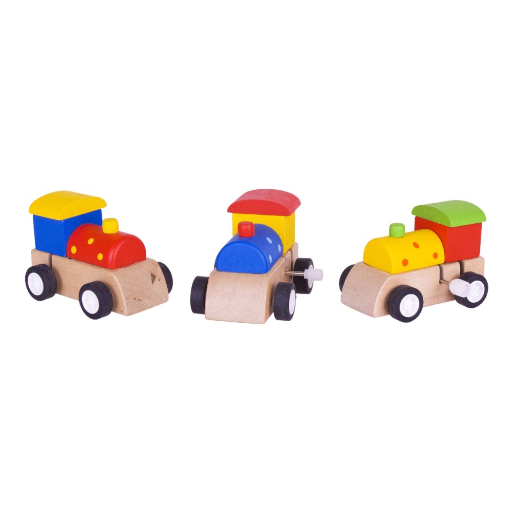 Bigjigs Toys Dřevěná barevná mašinka na natahování 1ks (obrázek 3)