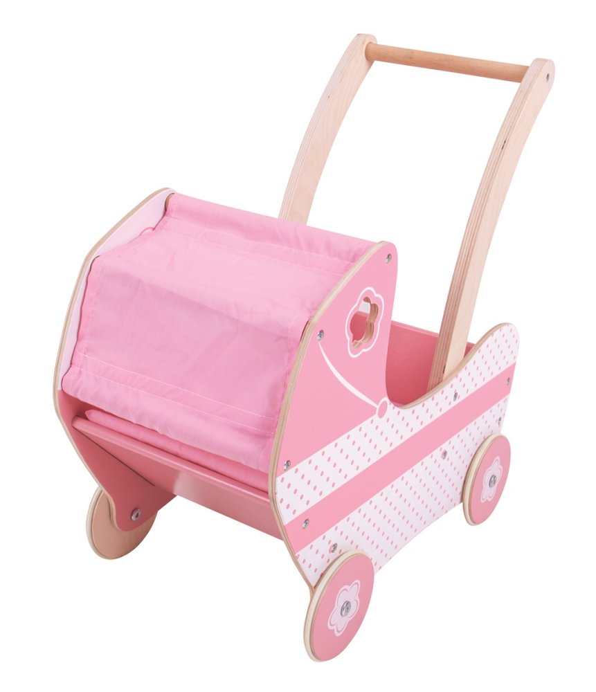 Bigjigs Toys Dřevěný kočárek pro panenky (obrázek 2)