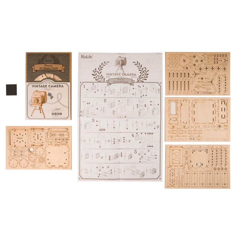 RoboTime 3D dřevěná skládačka Historický fotoaparát (obrázek 8)