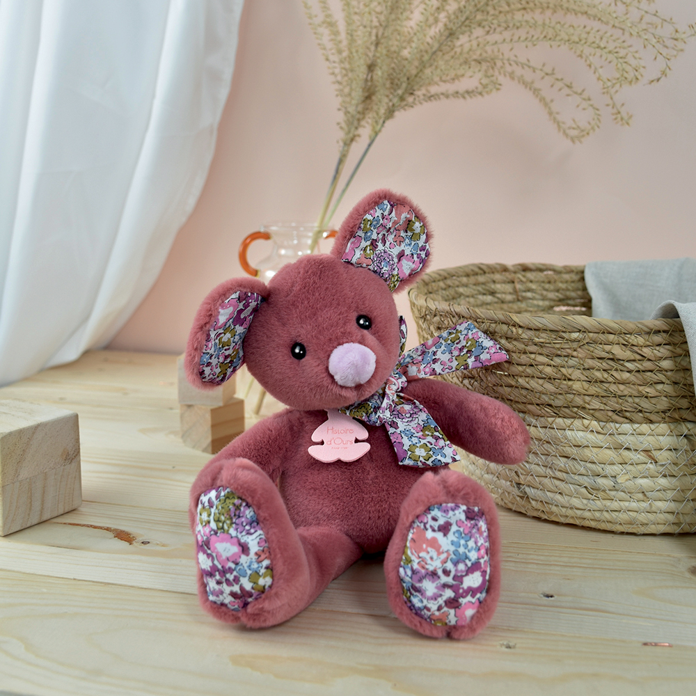 Doudou Histoire d´Ours Plyšová kamarádka tmavě růžová myška 25 cm (obrázek 6)