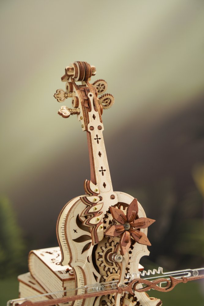 RoboTime 3D dřevěná skládačka hrací skříňky Kouzelné violoncello (mechanický pohon) (obrázek 7)