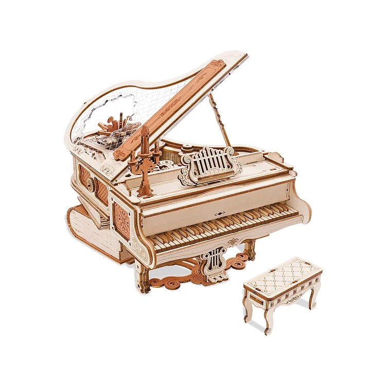 RoboTime 3D dřevěná skládačka hrací skříňky Kouzelné piano (mechanický pohon)