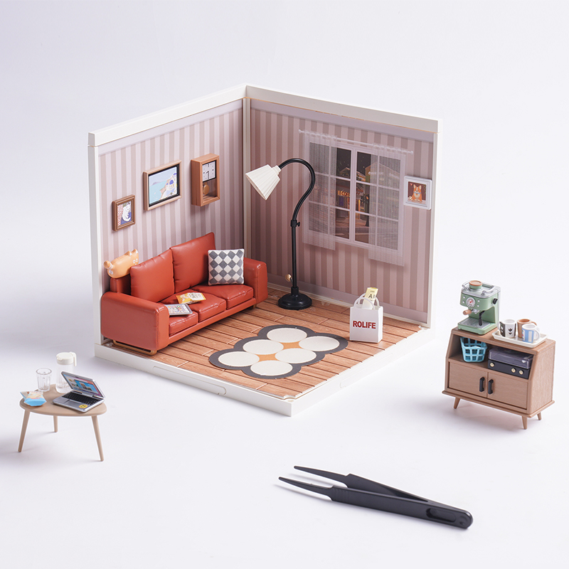 RoboTime 3D dřevěná skládačka Miniatura domečku Útulný obývací pokoj (obrázek 10)