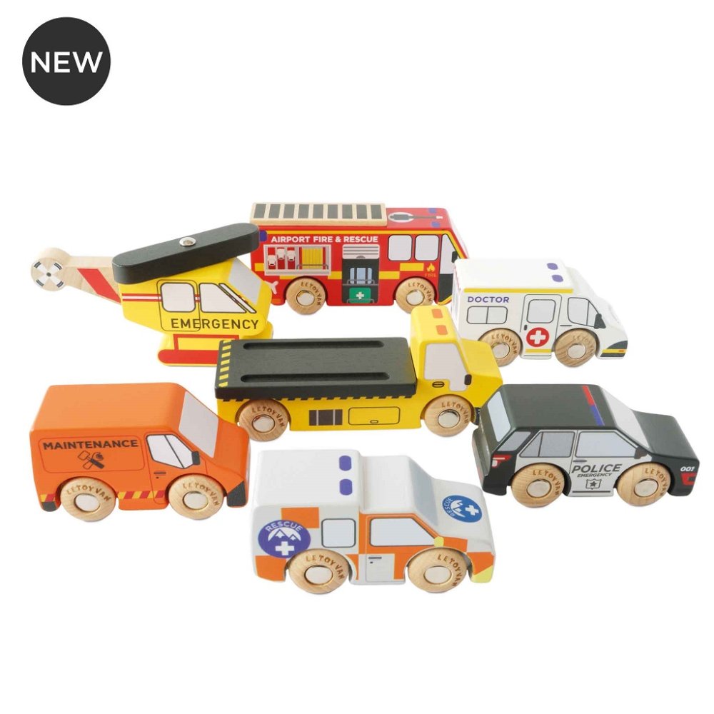 Le Toy Van Set záchranných autíček s vrtulníkem