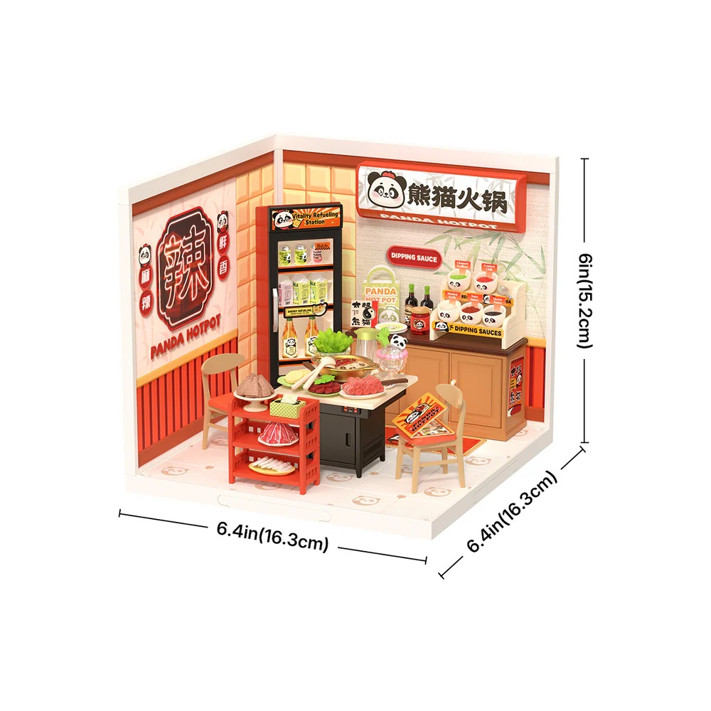 RoboTime 3D dřevěná skládačka Miniatura domečku Asijské bistro Panda Hot Pot (obrázek 3)