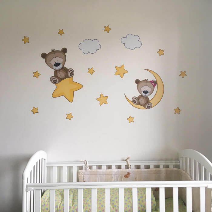 Wandaufkleber Für Kinder - Teddybären Mit Sternen Und Mond