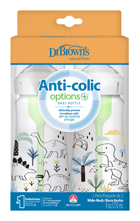 DR.BROWN'S Baby Bottle Anti-colic Wide Neck Dino 270ml, 2 Pcs (WB92026)