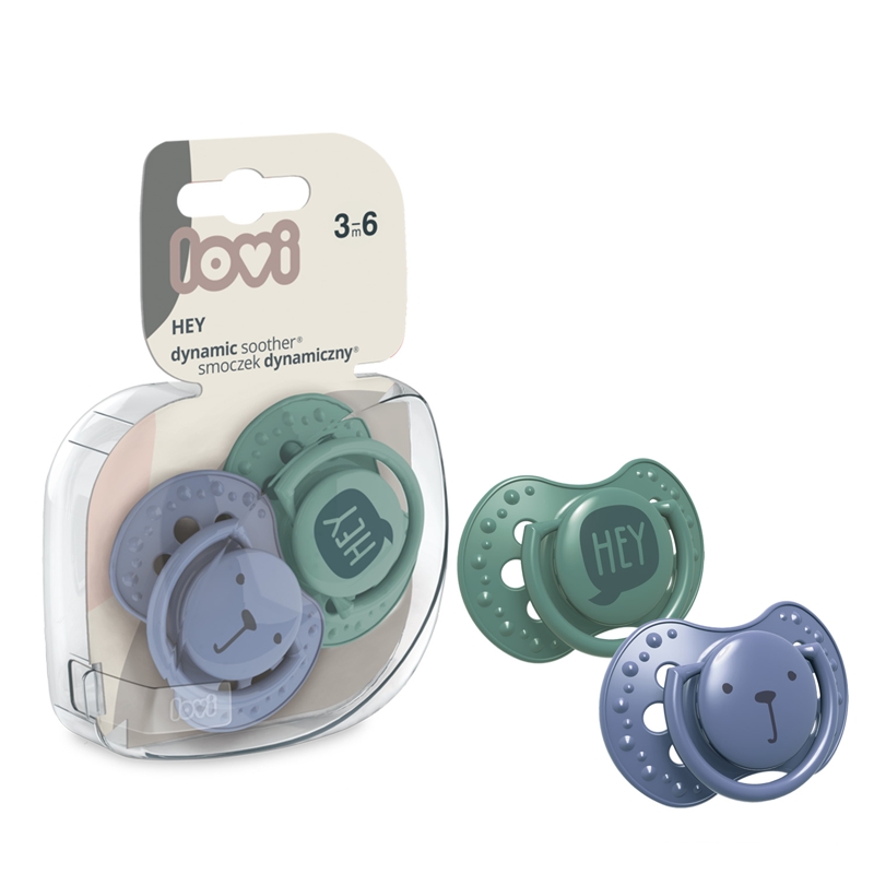 LOVI Ciuccio in silicone dinamico Hey 3-6 m 2 pezzi blu/verde - immagine 3