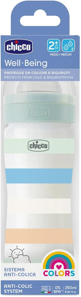 CHICCO Butelka Dla Niemowląt Silikonowe Samopoczucie 250 Ml Chłopiec