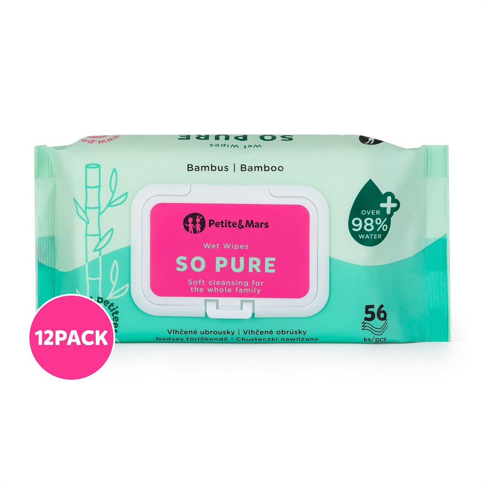 12x PETITE&MARS Wet Wipes SO PURE Bamboo Biodegradable 56 Pcs (720 Pcs)