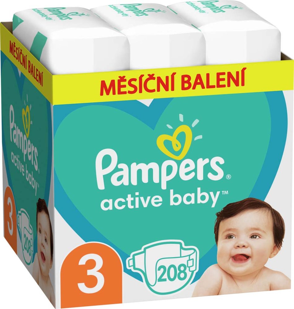 PAMPERS Active Baby Pañales Desechables 3 (6-10 Kg) 208uds - STOCK MENSUAL