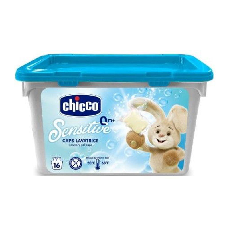 CHICCO Tvättgelkapslar Sensitive 16 St + Sköljmedel Konc. Sweet Powder 750 Ml