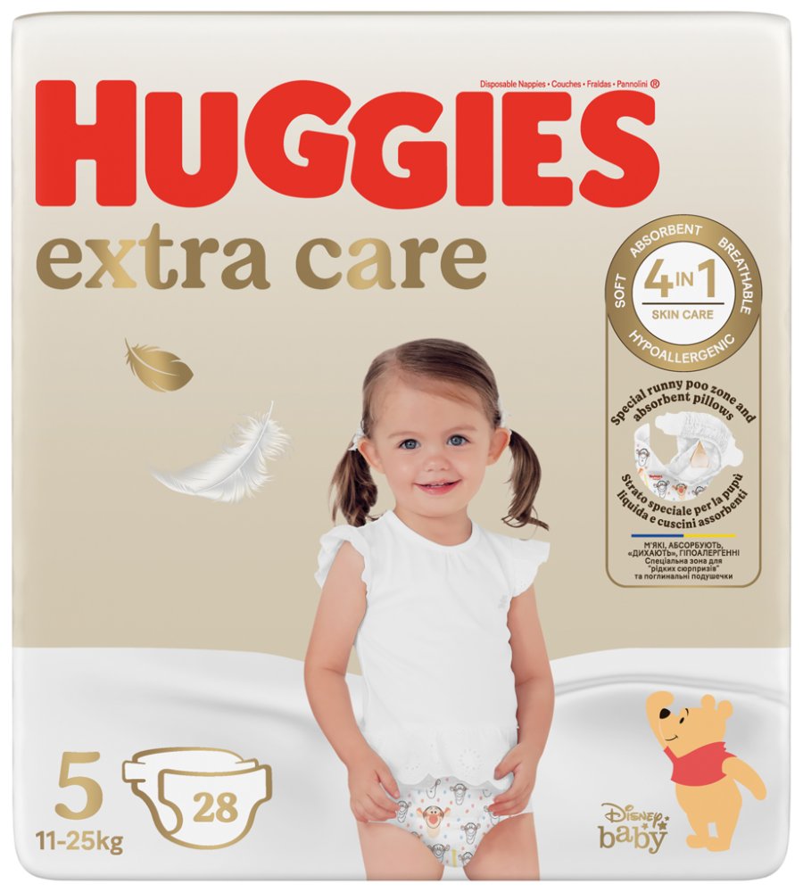 4x HUGGIES® Extra Care 5 Scutece De Unică Folosință (12-17 Kg) 28 Buc