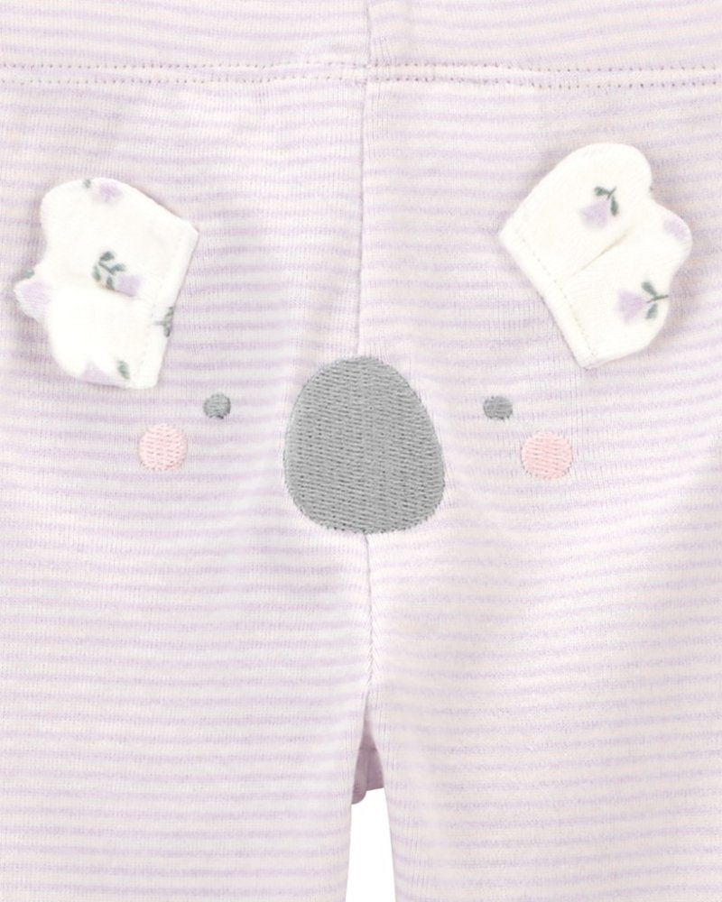 Ensemble body 3 pièces CARTER'S, long. manche, corps court manche, leggings Purple Stripe/Koala fille 9m/taille. 74 – Image 5