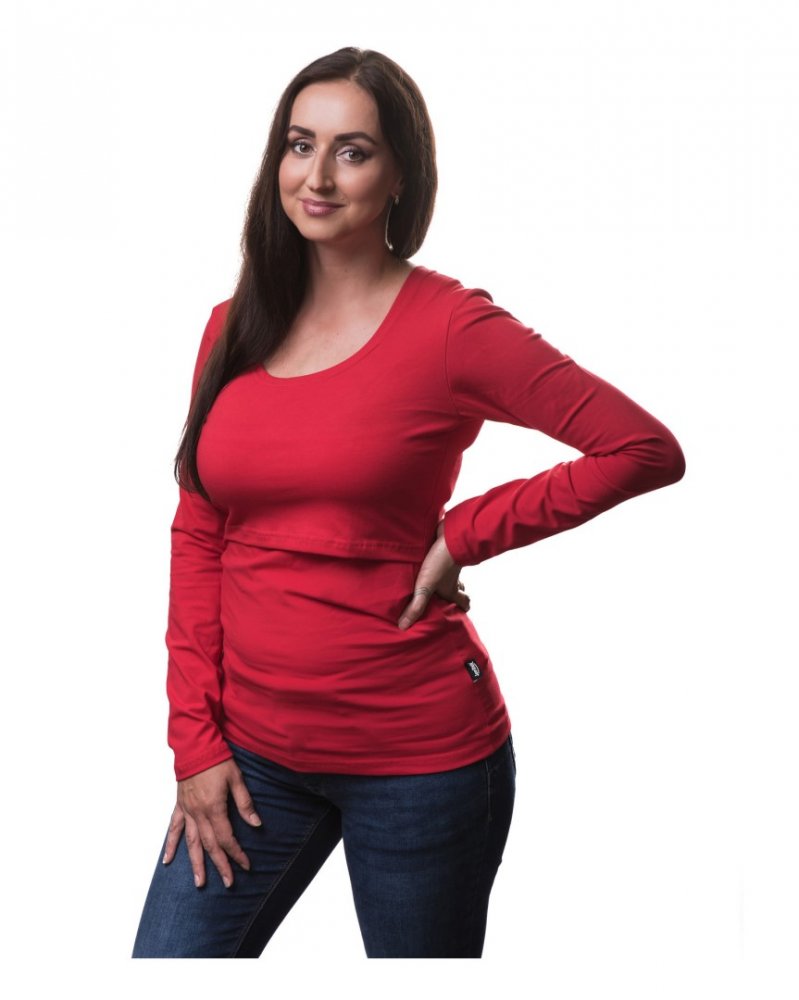 Maglietta per l'allattamento Kateřina, manica lunga, rosso M/L