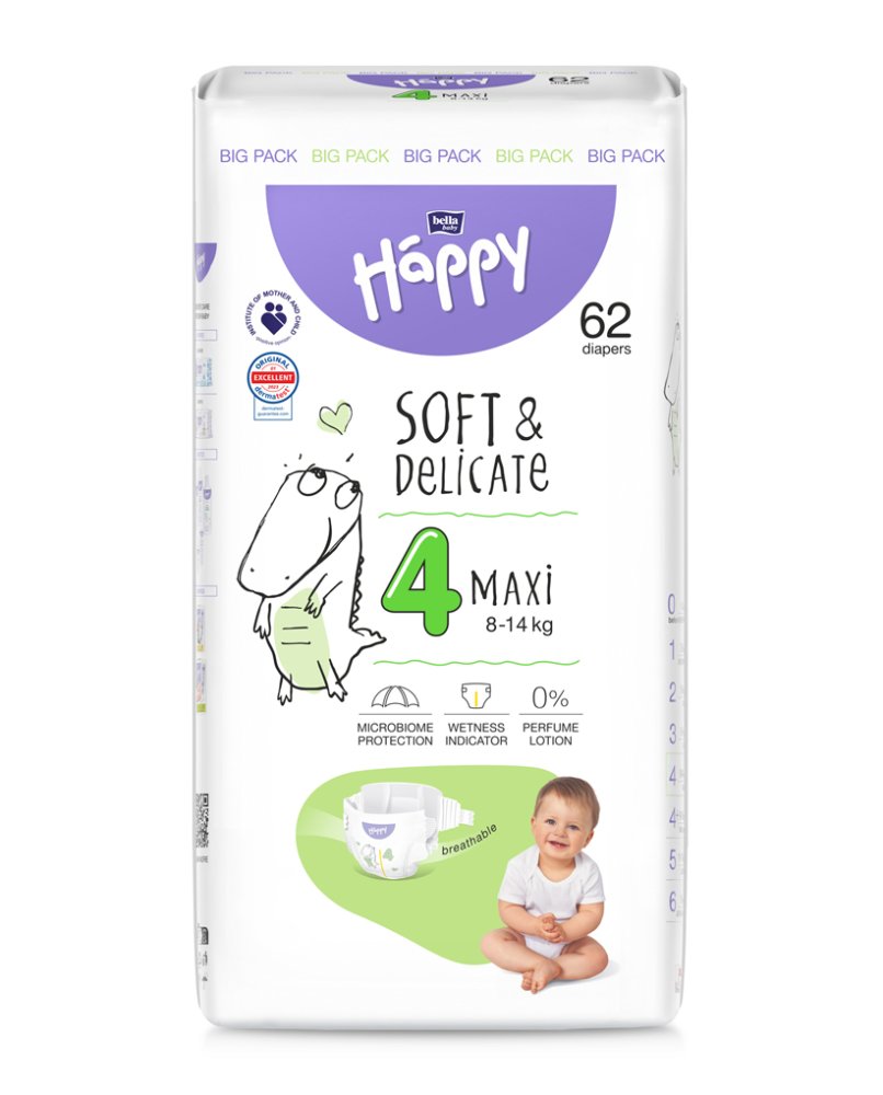 BELLA HAPPY Baby Couches jetables Maxi 8-14 kg Big Pack 62 unités