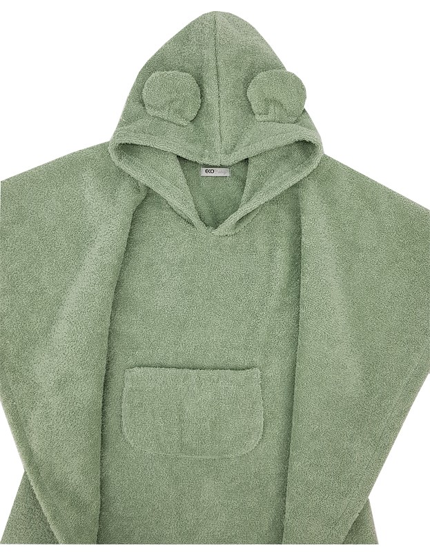 EKO Poncho bawełniane z kapturem i uszkami Olive green 75x120 cm - obrazek 3