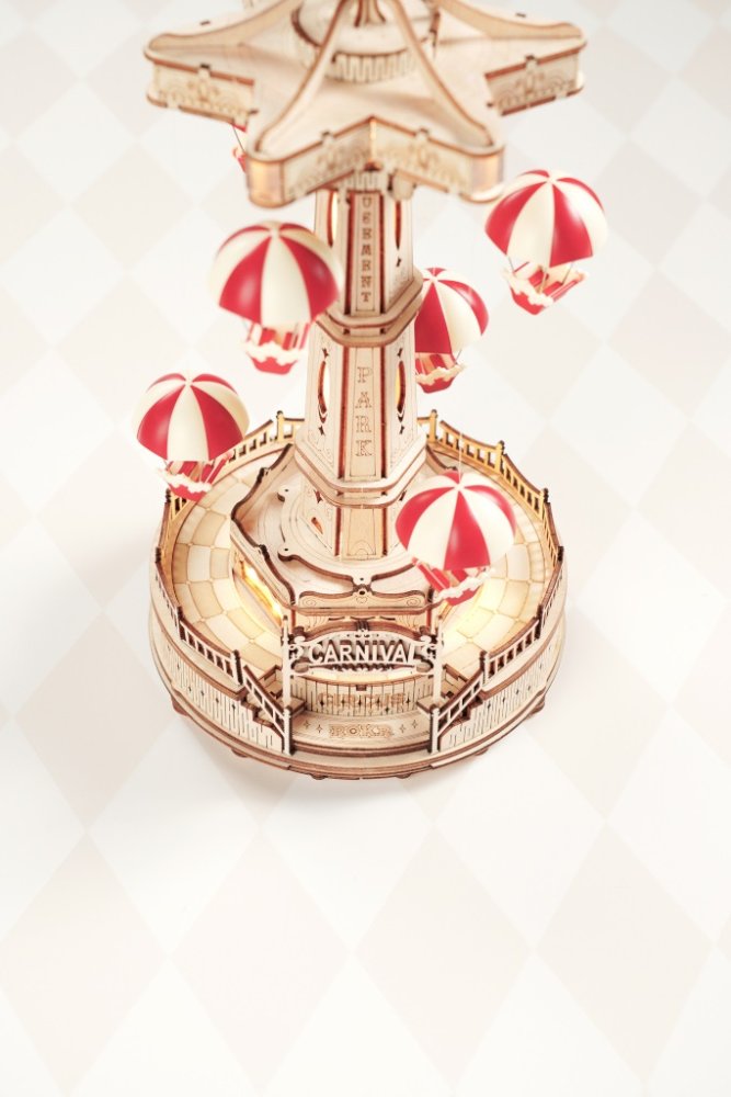 RoboTime Puzzle 3D en bois Boîte à musique Carrousel avec parachutes – Image 6