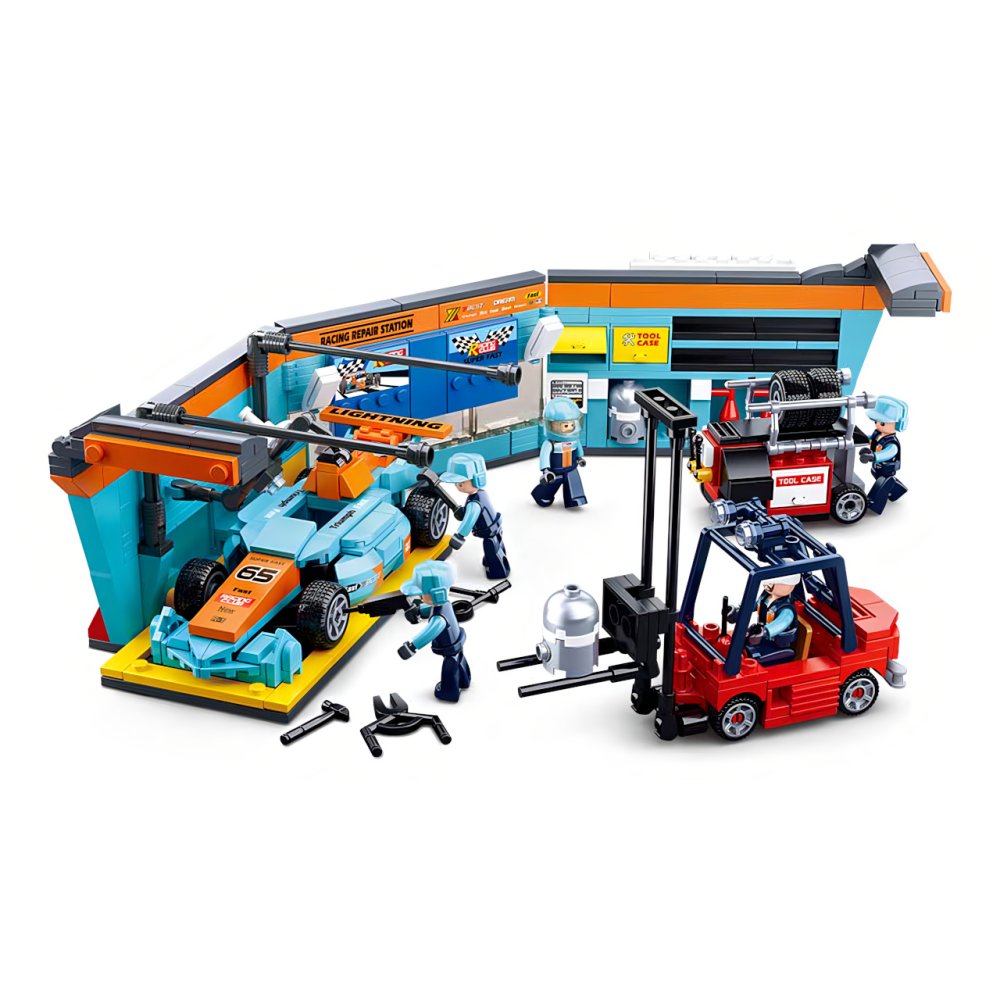 Sluban Klemmbausteine SL95625, Rennwerkstatt (543 Pezzi) [M38-B0765], Set Da Gioco, Mattoni, Auto Da Corsa, Con Personaggio Di Gioco, Car Club, Multicolore-image