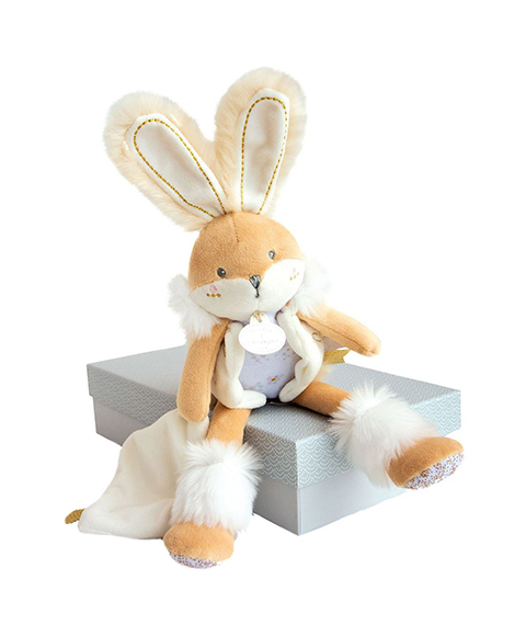 Doudou Set de regalo - Conejito de peluche con mantita de 31 cm beige