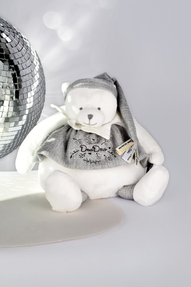 Doudou Zestaw Upominkowy Pluszowy miś polarny z kółkiem 30 cm szary - obrazek 6