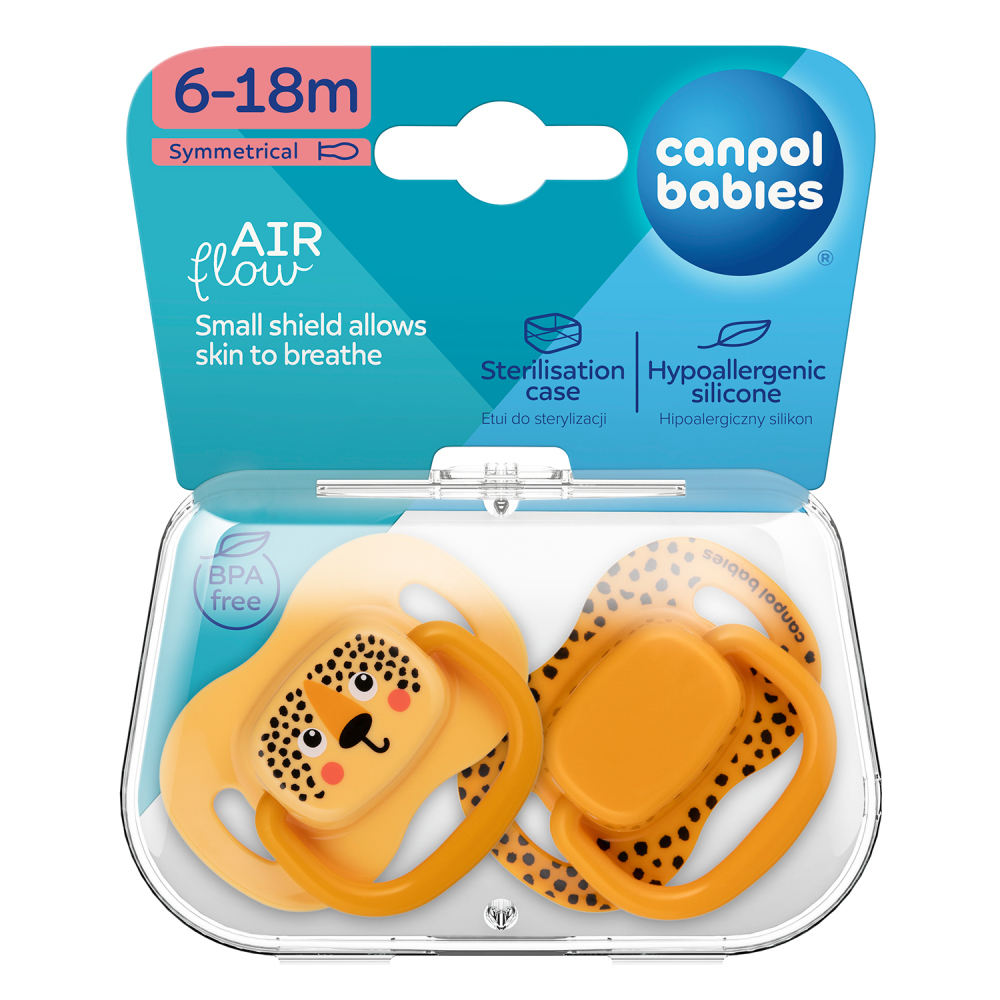 CANPOL BABIES Set de sucettes symétriques en silicone BabiesBoo 6-18m 2 pièces orange – Image 5