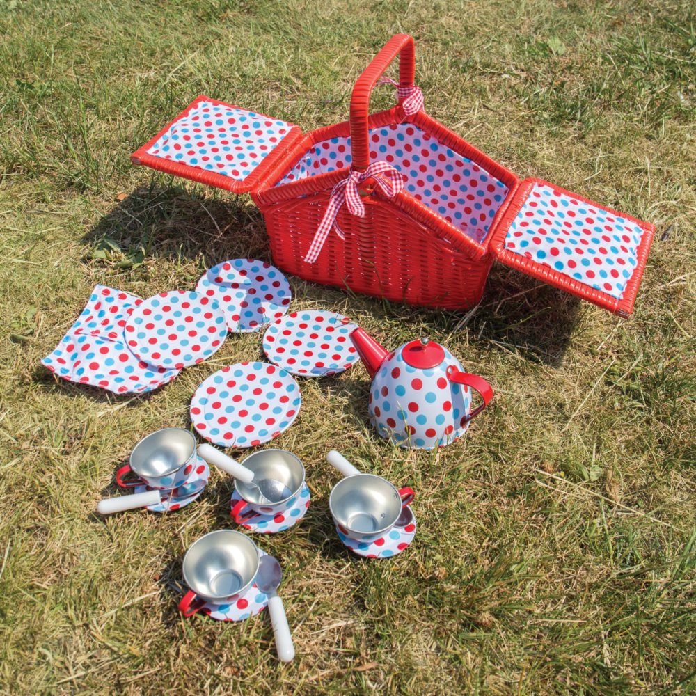 Bigjigs Toys Čajová puntíkovaná sada v piknikovém koši (obrázek 3)