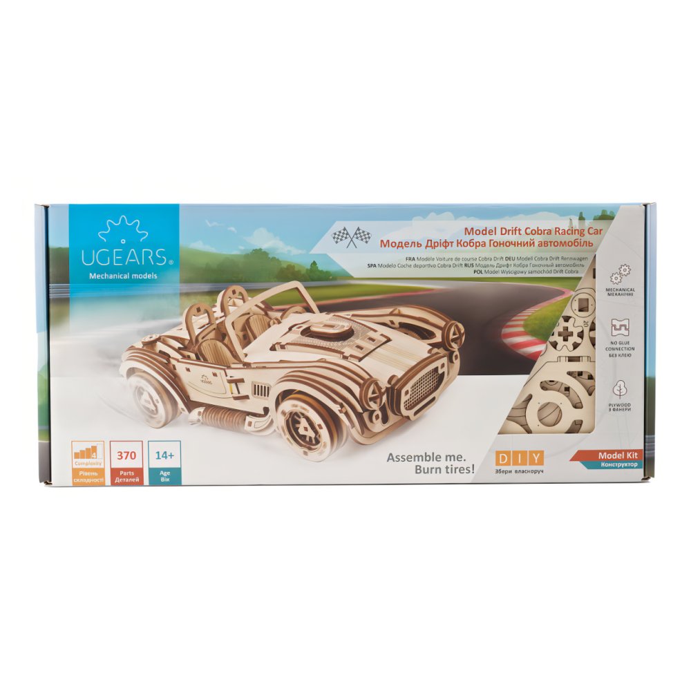 Ugears 3D dřevěné mechanické puzzle Driftující závoďák Cobra (obrázek 5)
