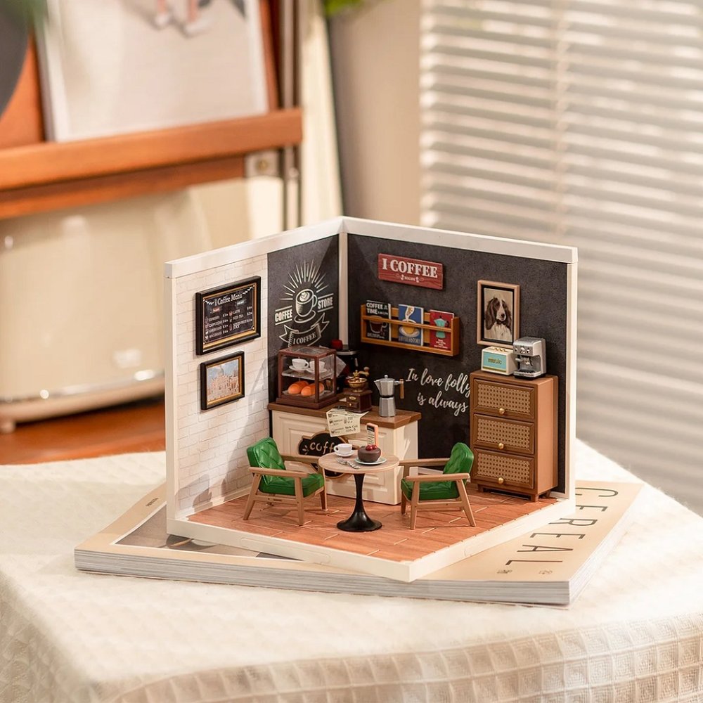 RoboTime 3D dřevěná skládačka Miniatura domečku Kavárna inspirací (obrázek 5)