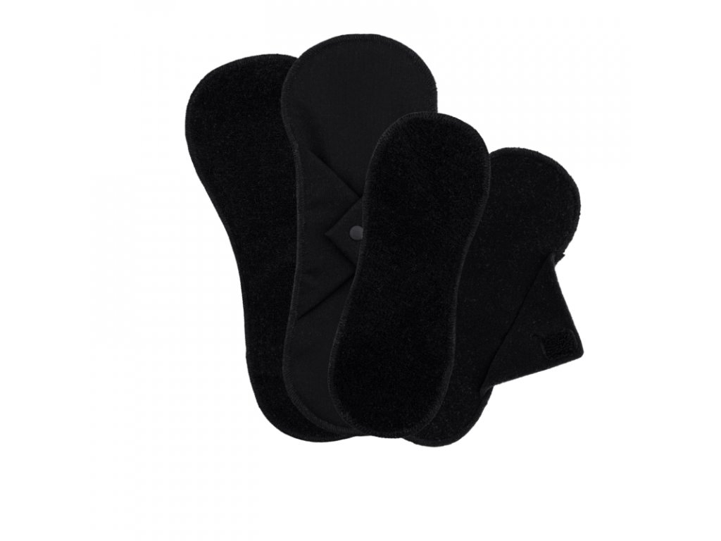 Cloth Menstrual Pads Made From Organic Cotton Terrycloth, Set 2 Pcs Day Use, 2 Pc Panty Liners - Snaps - Black,Cloth Menstrual Pads Made From Organic 